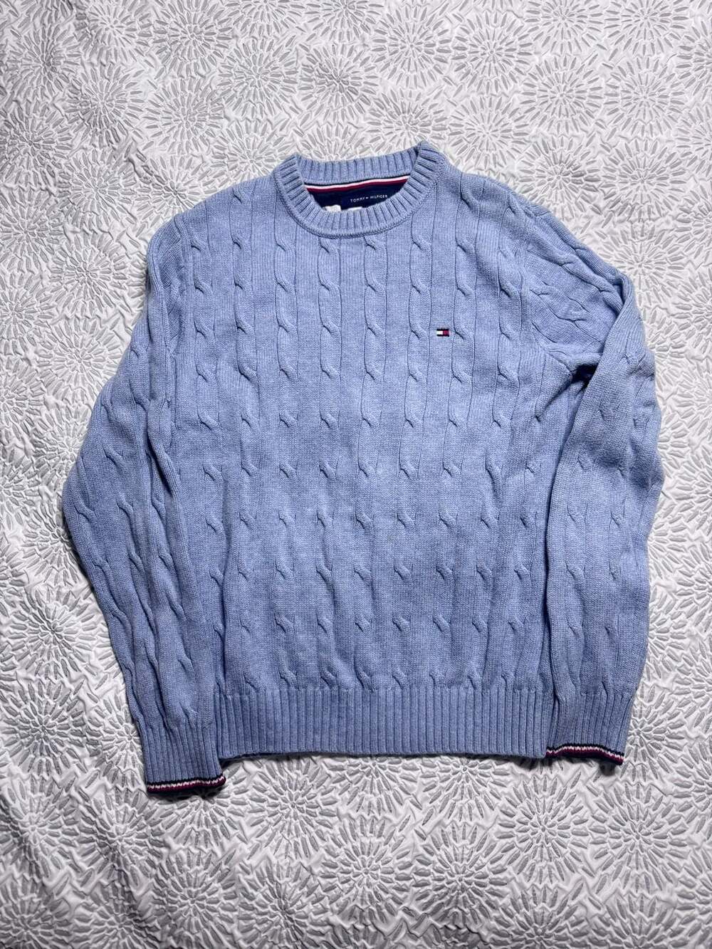 Tommy Hilfiger Light Blue Cable Knit Crewneck Sweater Men’s XS